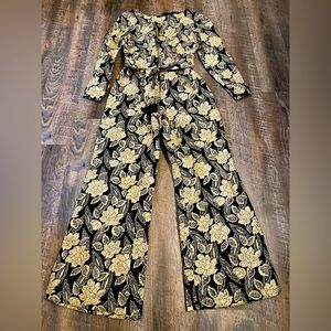 Vintage 60’s Jumpsuit Party Gold Black Brocade